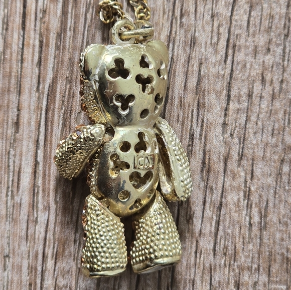 Black & Peach Crystal Gold Tone Teddy Bear Pendant On a 925 Gold Italy 18" Chain - Picture 5 of 5